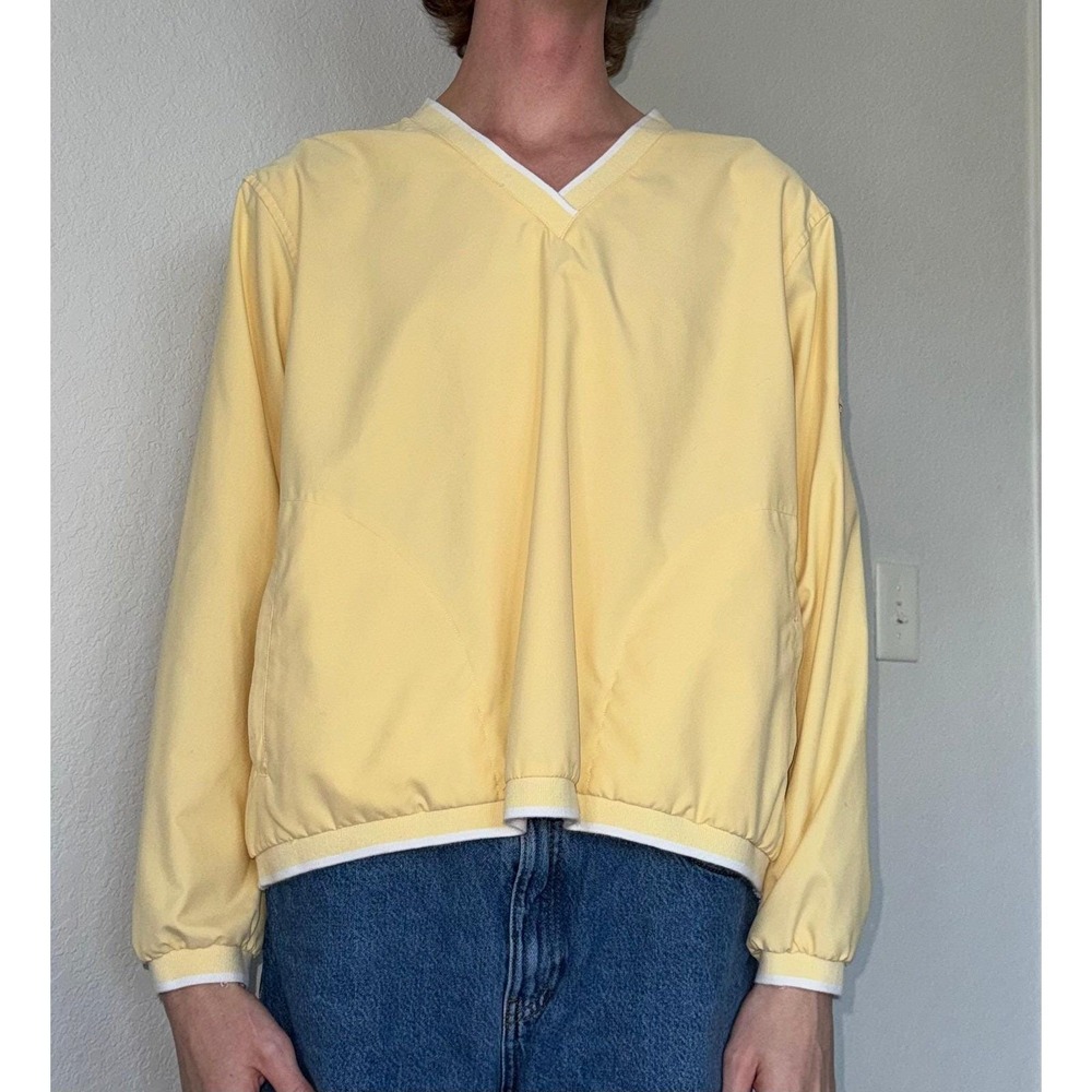 Liz Golf Windbreaker V-Neck Pullover Pastel Yellow Coastal Grandma Vintage L